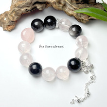 【黑耀石 粉水晶】天然水晶设计款手串