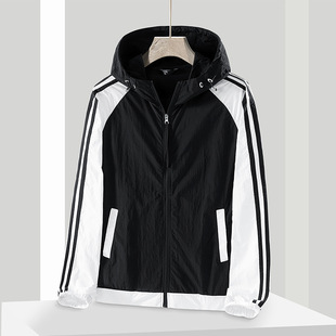 Summer New Couple Sun Protection Clothing Fashion Trendy Brand Three-Stripe Hooded Jacket Men and Women Outdoor Fishing Clothing Skin Clothing