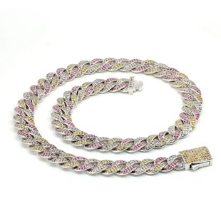 Wholesale Style Street Hip Hop Style Stitching Natural Red Blue Treasure Naked Stone S925 Silver Cuban Chain Necklace