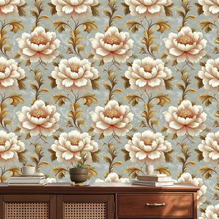 High-end sense self-adhesive wallpaper flower retro pattern wardrobe cabinet door renovation wallpaper transformation waterproof furniture stickers