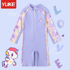 Girls' swimwear one-piece for middle-aged children, 2023 new style, cute little princess trendy baby long-sleeved sun protection swimming equipment