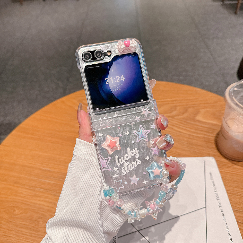Three-dimensional feather yarn stars for galaxy zflip6/3/4 mobile phone case Samsung 5 folding protection Han Feng_voghion.com