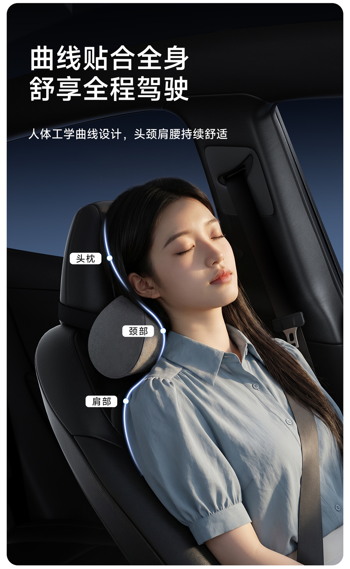 Suitable for Tesla Model 3/Y/Yl Car Headrest, Neck Pillow, Backrest Pillow, Car Lumbar Support, and Waist Protection Device