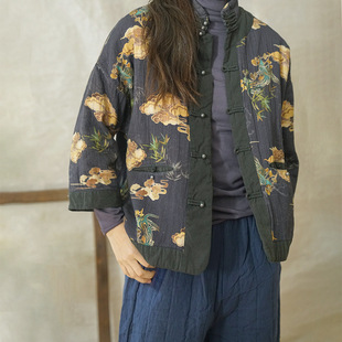 Original Retro Chinese Digital Printed Double-Breasted Thickeneded Cotton Outwear Personalized Old Printed Niche Cotton Jacket M21435