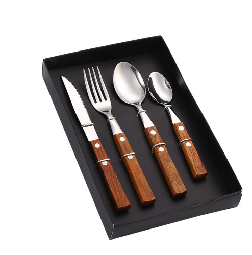 304 stainless steel rosewood handle knife, fork and spoon gift box four-piece set hotel western food knife and fork restaurant steak knife, fork and spoon
