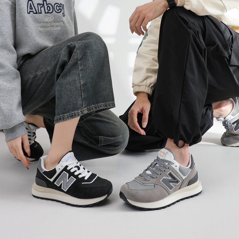 Giày sneaker nữ đế dày phong cách cổ điển N chữ tăng chiều cao — 574LG Xám nguyên tổ