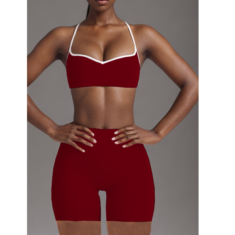 Procesamiento personalizado OEM comercio exterior europeo y americano transfronterizo belleza espalda deporte contraste color sujetador melocotón cadera alta cadera elástica pantalones de yoga