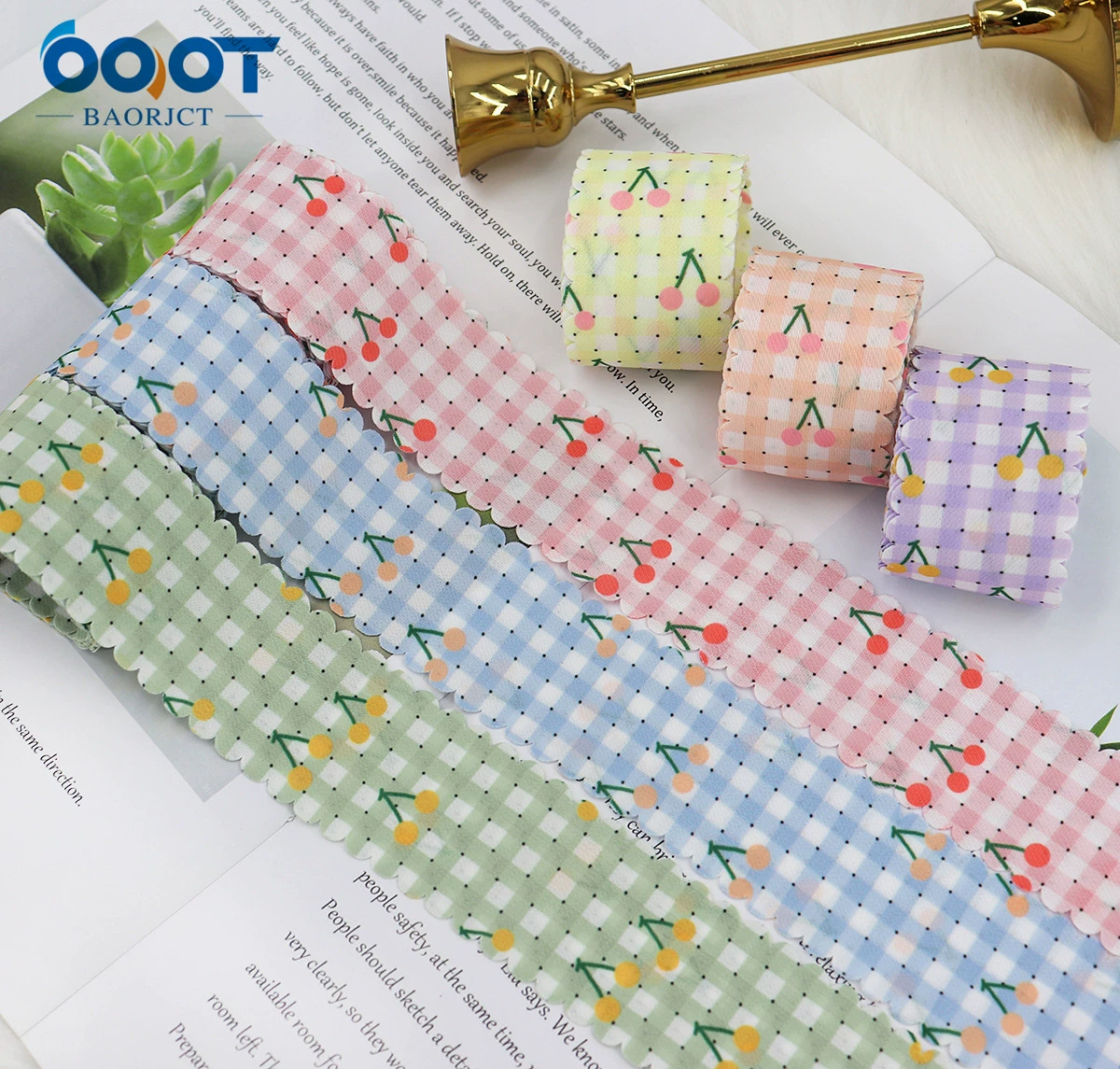 Horizontal vertical spotted spotted cherry printed webbing DIY bow hair