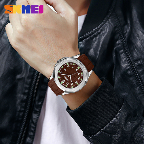 时刻美男士经典鹦鹉手雷非机械硅胶带石英表 防水单日历休闲手表