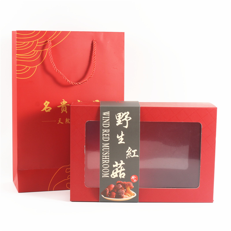 Nueva caja de embalaje de hongos rojos salvajes 250g 500g caja de regalo de hongos rojos bolsa de apoyo