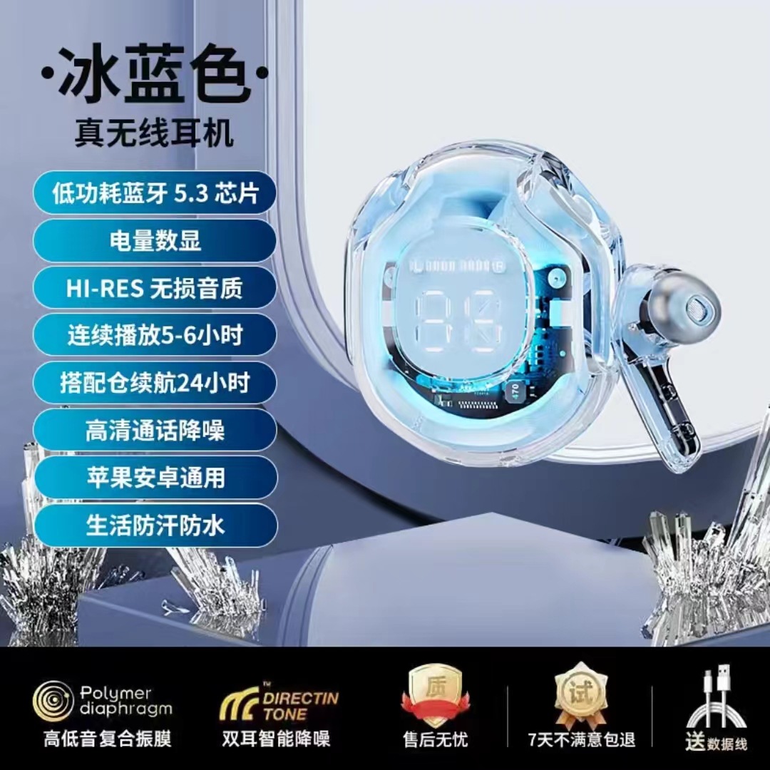 Ventas transfronterizas transparentes visualización digital auriculares Bluetooth inalámbricos TWS tipo de auriculares en el oído cápsula espacial transparente