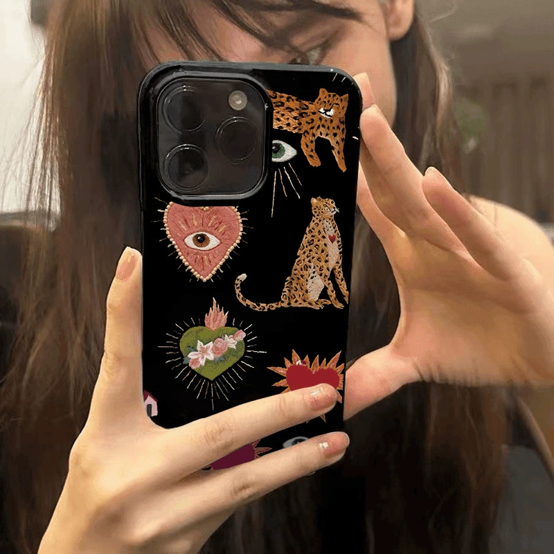 Чехол для Apple iPhone15 Pro Max, чёрный «желе» с крупными отверстиями, рисунок леопарда, противоударный