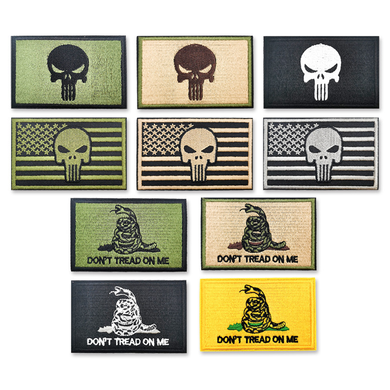 Spot Foreign Trade Flag Embroidered Cloth Sticker Armband Cross-border Skull Punisher Gadsden Flag Embroidered Patch Spot Foreign Trade Flag Embroidered Cloth Sticker Armband Cross-border Skull Punisher Gadsden Flag Embroidered Patch