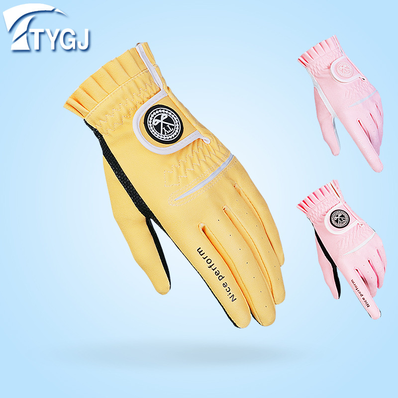TTYGJ guantes de golf de las mujeres de estilo coreano guantes antideslizantes transpirable PU mano izquierda y derecha 1 par