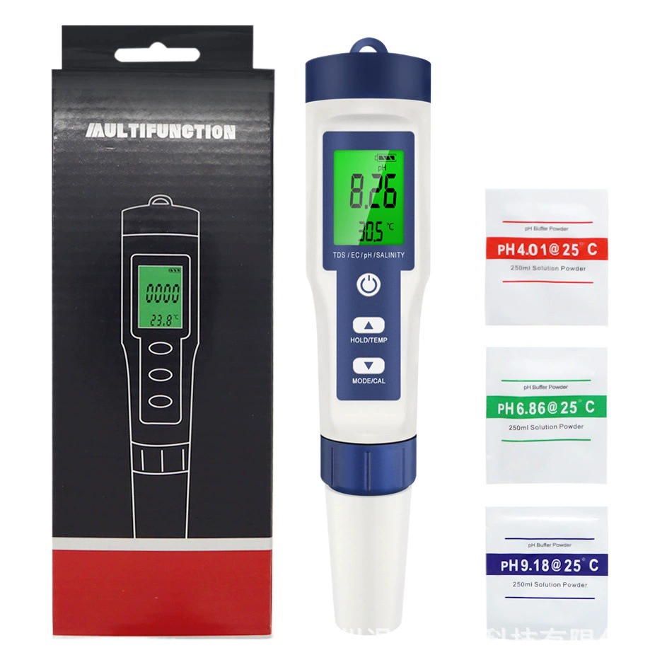 Подсветка EZ-9909 тестер качества воды PH/EC/TDS/соленость/температура многофункциональная ручка для тестирования пять в одном