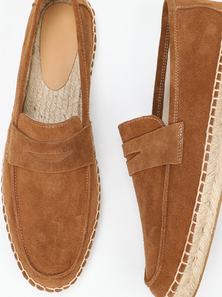 Straw loafers flat low-cut