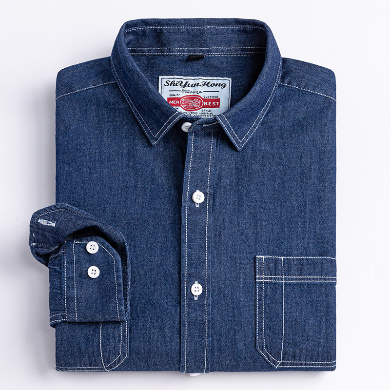 Spring and Autumn 100% Pure Cotton New Denim Shirt Jacket Men's Workwear Long-Sleeve Shirt Casual Thin Top Trendy