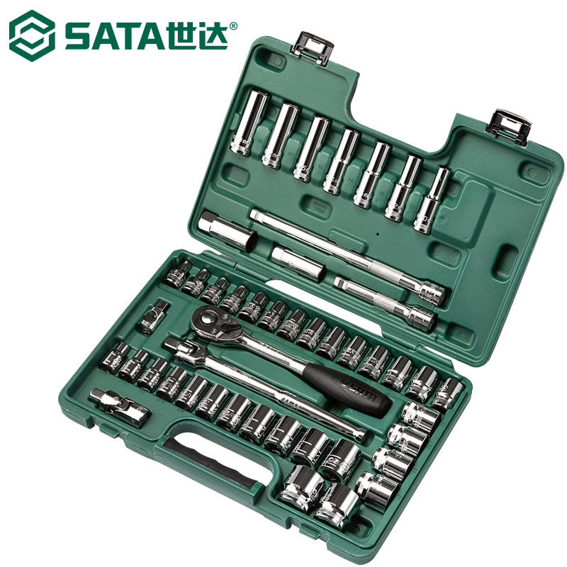 世达09006套筒汽修机修工具棘轮扳手工具箱46件套1/2英寸公英制