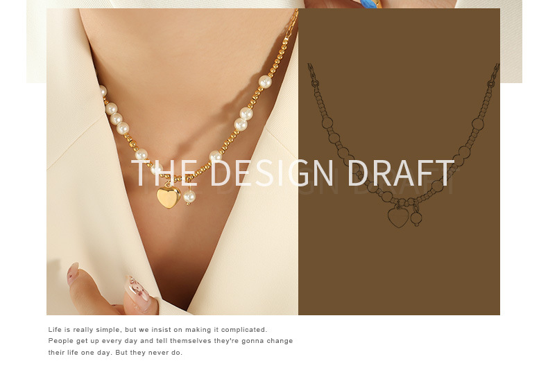 Simple Style Heart Shape Titanium Steel Beaded Pendant Necklace 1 Piece