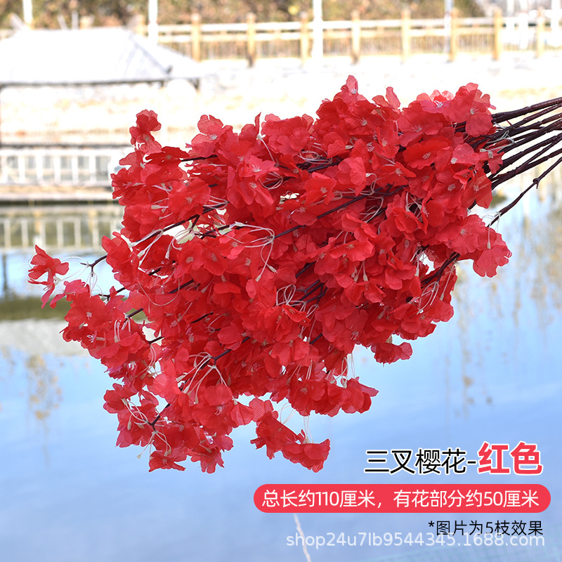 Simulación de flores de cereza flores de melocotón flores de pera flores de ciruela flores de bodas flores falsas vid decoración jardín balcón red de manglares paisaje de pared