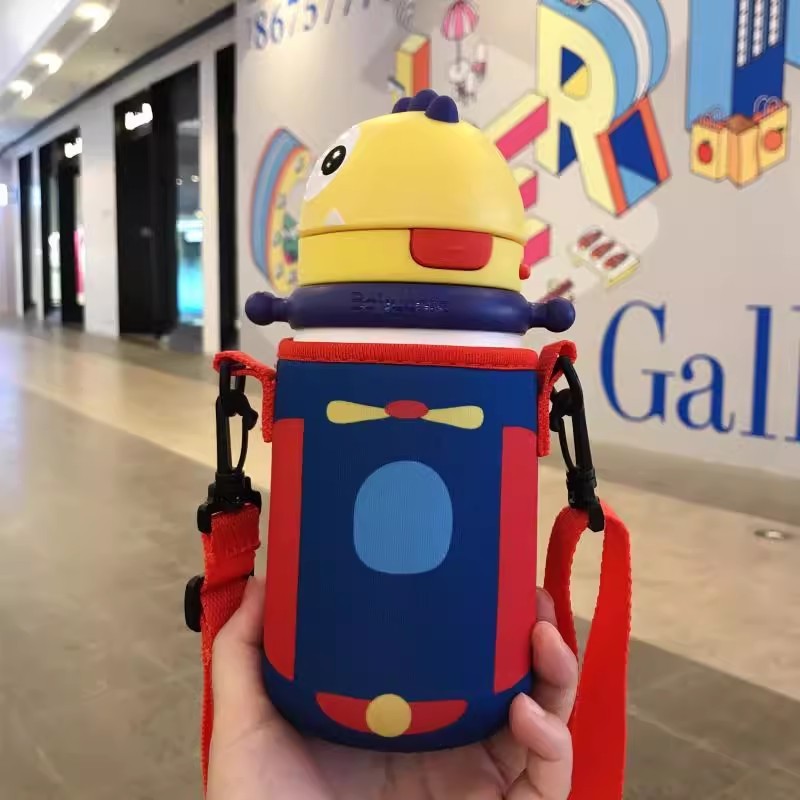 ベビー保温カップカバー 450ml 子供用ハンドル付き恐竜ストローカップ 水筒カバー 保護カバー 漫画柄 厚手 耐衝撃|undefined