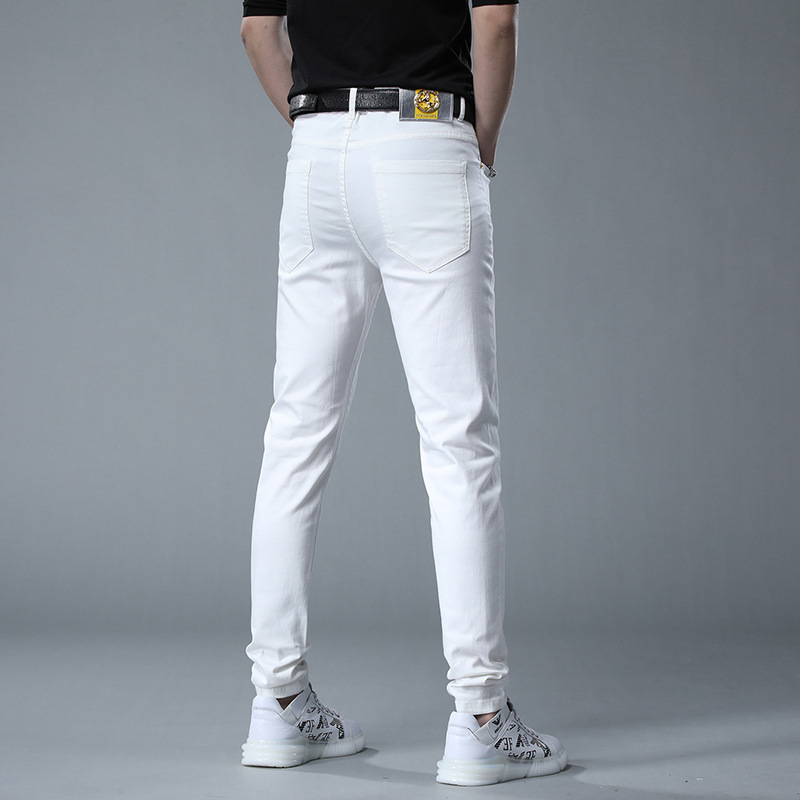 Jeans blancs brodés d'été pour hommes, tendance station européenne mince, pieds élastiques, pantalons décontractés Joker._voghion.com