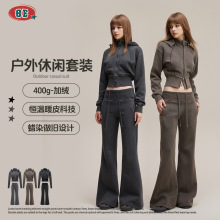 BE女装2025秋季欧美潮牌加绒显瘦收腰开衫卫衣套装休闲裤两件套女