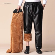 皮裤男加绒加厚外卖骑行摩托车代驾防风防水保暖男士棉裤加肥加大