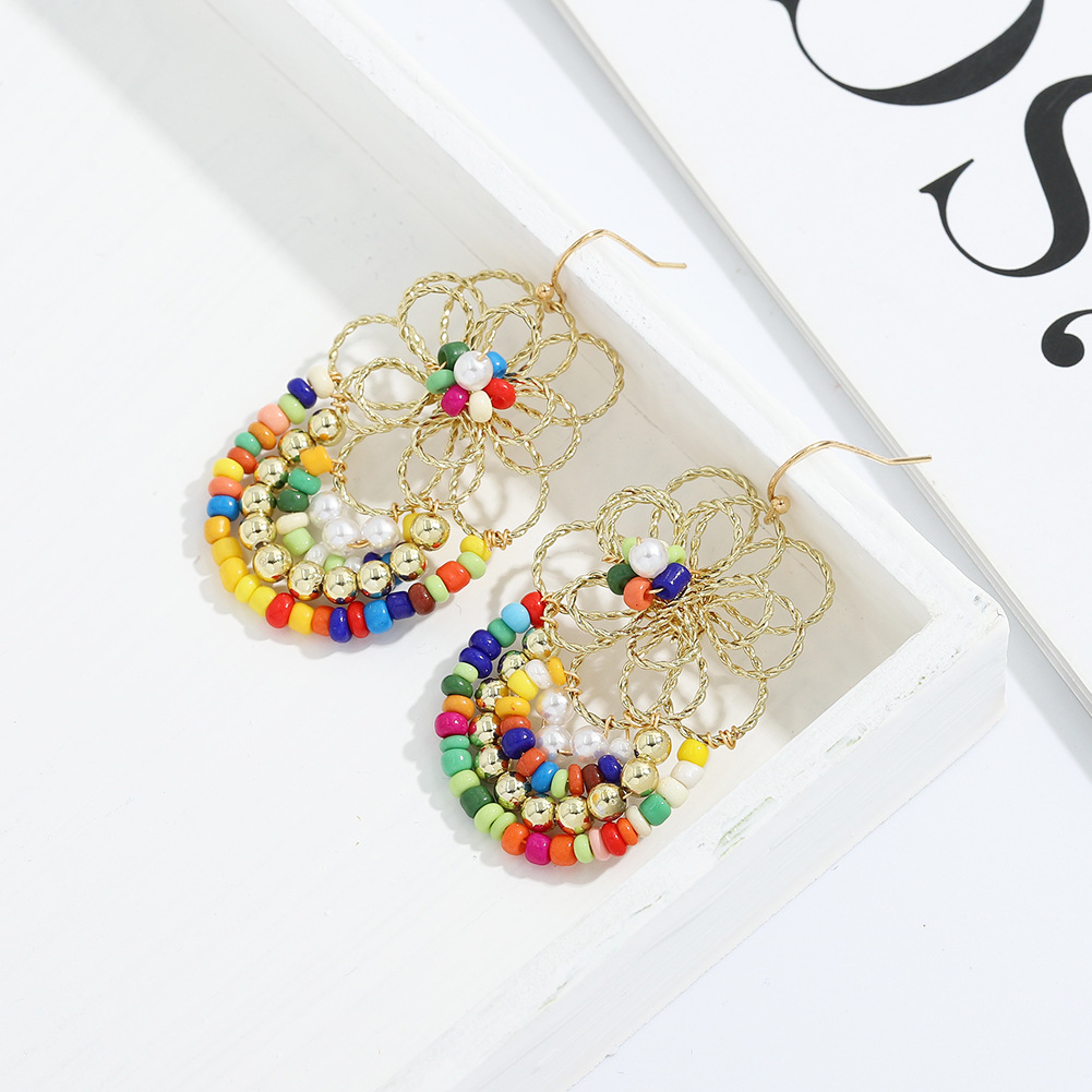 Pendientes De Flores Tejidas A Mano De Moda Bohemia display picture 15