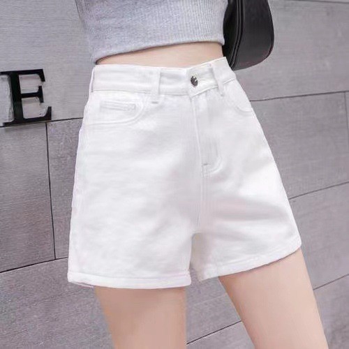 화이트 데님 반바지 여성 2024 년 여름 새로운 높은 허리 슬리밍 느슨한 외부 착용 작은 캐주얼 A 자형 핫 바지