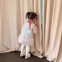 女宝加绒公主裙冬装新中式宝宝盘扣蛋糕连衣裙儿童国风旗袍背心裙