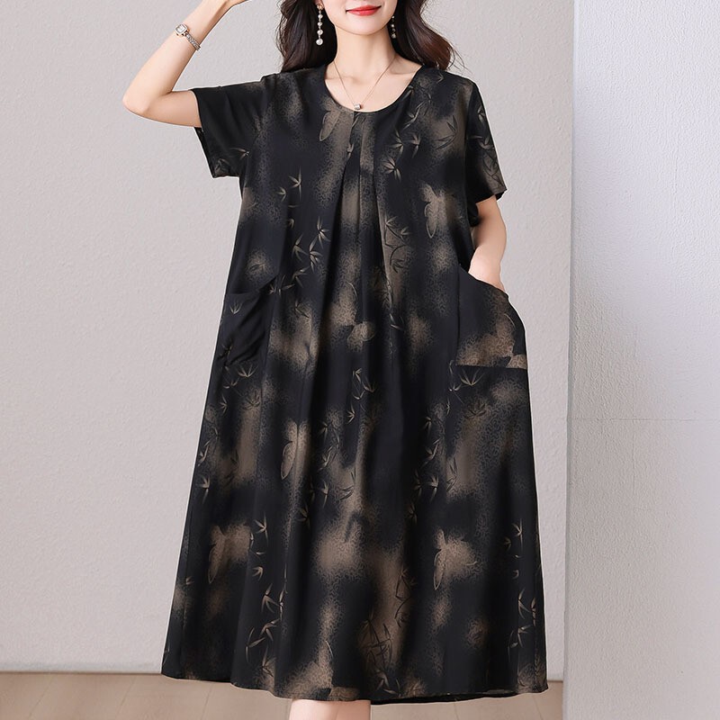 Summer Cotton Silk Dress for Women, Loose Fit, Slimming, for Middle-Aged and Elderly Mothers, Flared Skirt, 2026 New Model, This Year's Popular Hot Item Summer Cotton Silk Dress for Women, Loose Fit, Slimming, for Middle-Aged and Elderly Mothers, Flared Skirt, 2026 New Model, This Year's Popular Hot Item