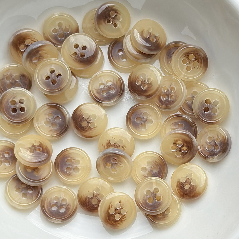 in stock Gradient Latte Color Brown Retro Shirt Buckle Classic All-match Rice White Black Shirt Small Button