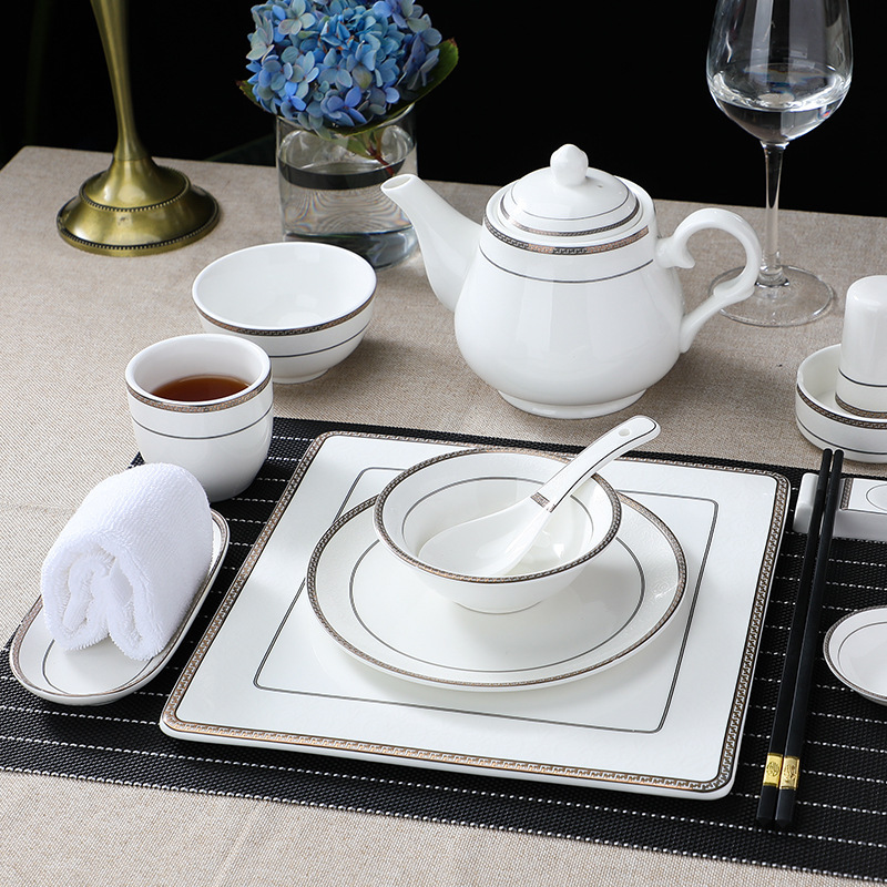 Chinese Star Hotel Supplies Table Tableware Four-Piece Set Ceramic Box Set