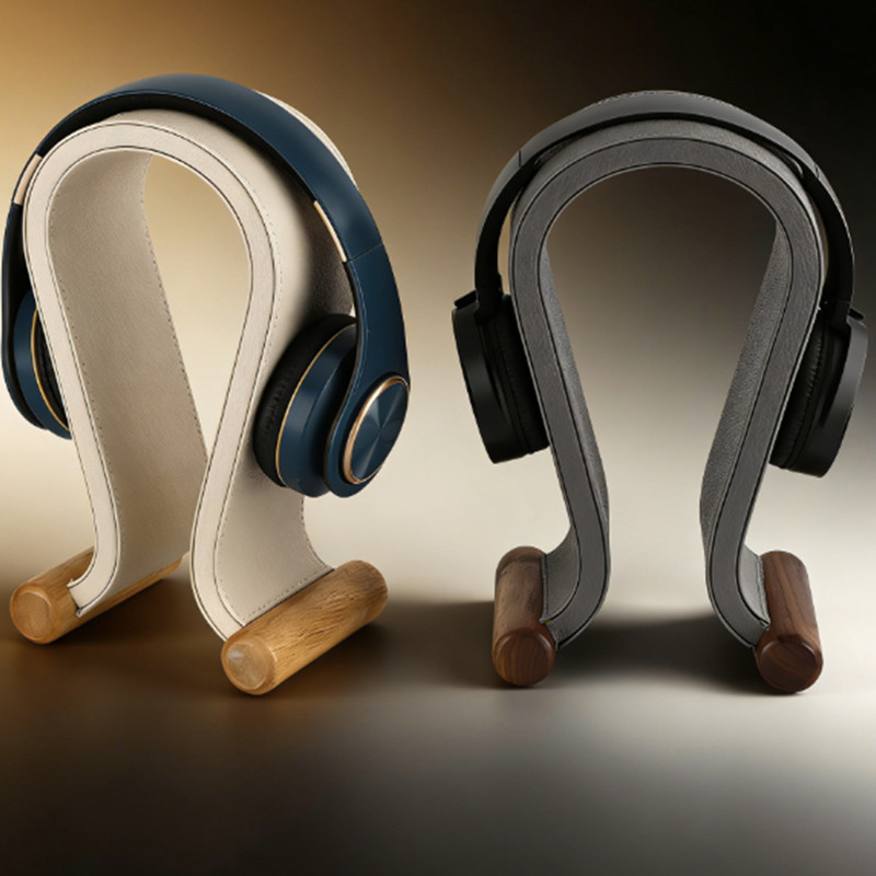 Nordic Style Solid Wood Headphone Stand with Leather Cushion, Universal Display Stand for Over-Ear Headphones, Ear Protection, Non-Slip