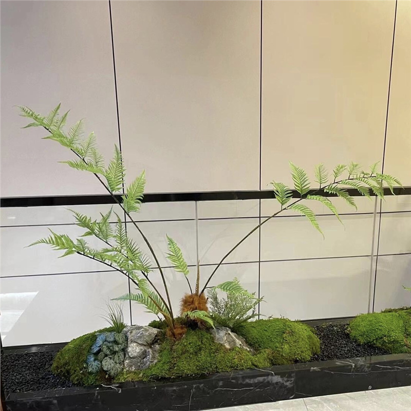 模擬緑の植物、ゴールデンシルクヘッドシダ、鉢植え、中国風の芸術的インスピレーション、リビングルーム、偽の緑の植物、装飾、造園、禅の装飾品|undefined