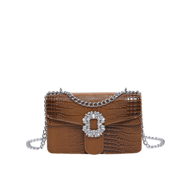 Vintage Crocodile Pattern Shoulder Bag With Diamond Chain Hardware_voghion.com