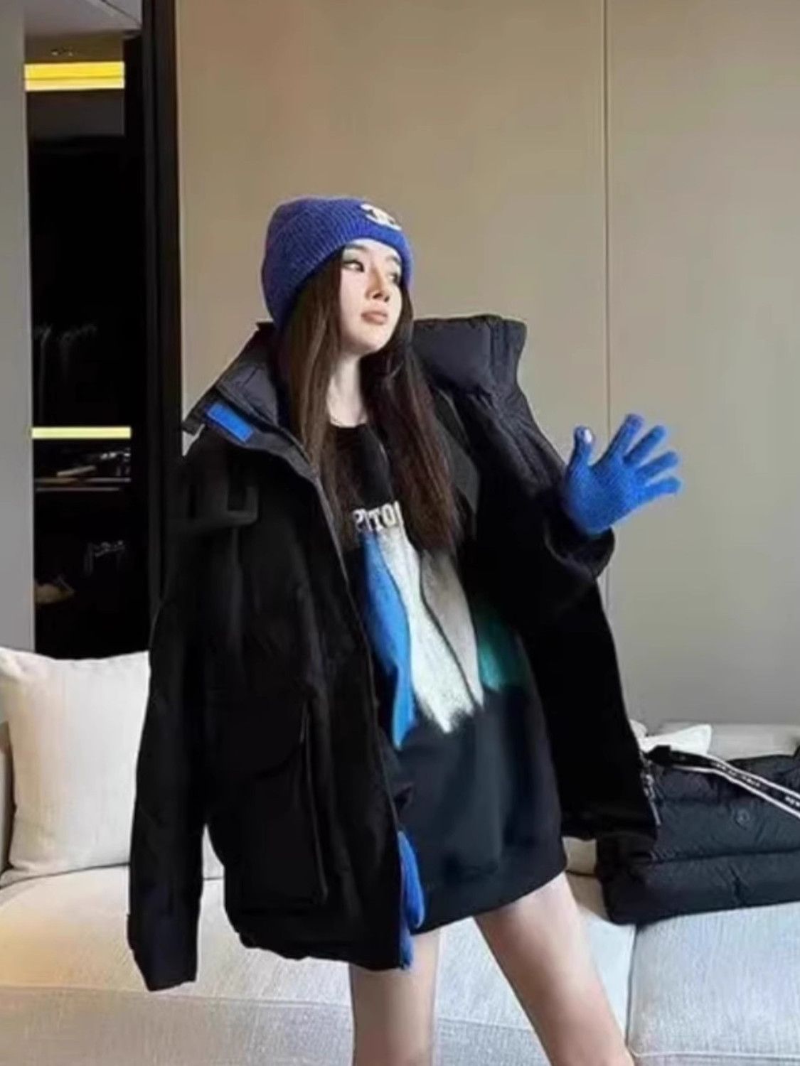 时尚中长款冲锋衣棉服外套女2025冬季新款连帽加厚保暖防寒服棉衣