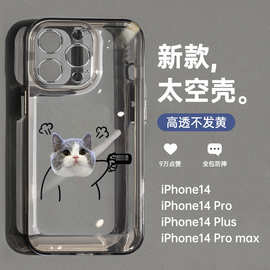 酷图适用苹果14promax手机壳新款投降狗iphone13保护套创意持枪猫