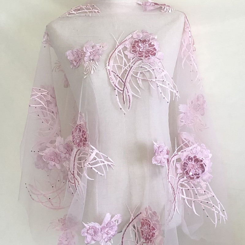 新品立体花朵亮片网纱刺绣布贴蕾丝补丁衣服婚纱装饰辅料一套2朵