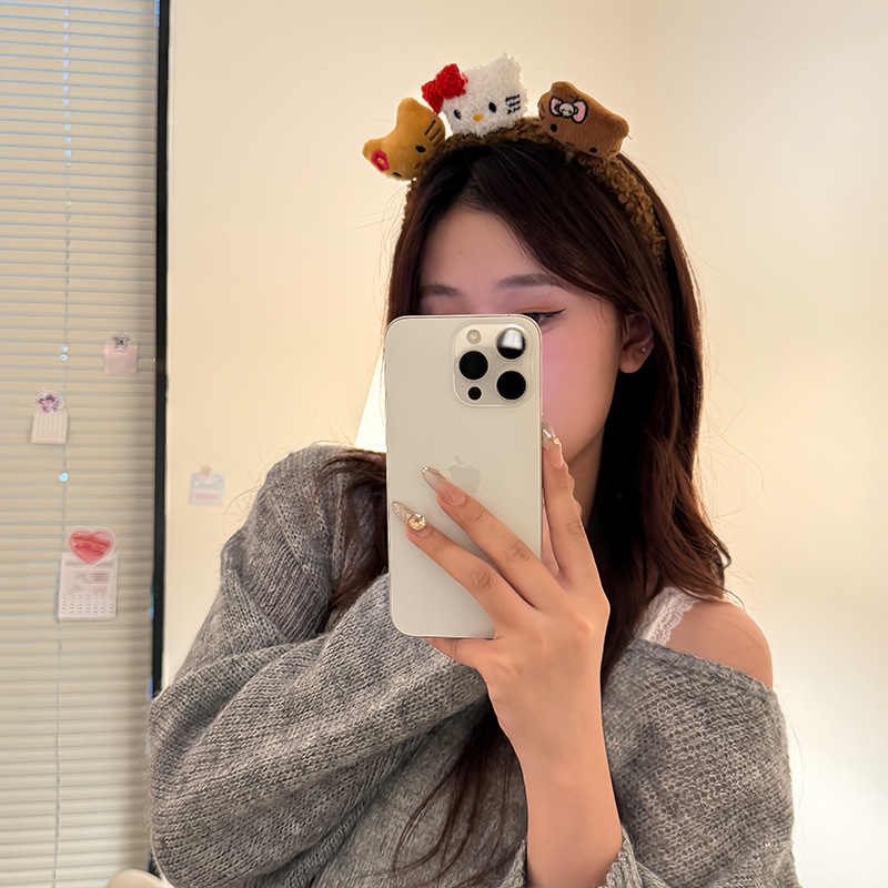 Hermoso leopardo gatito peluche casero lavado de la cara de la niña de la cabeza de la banda de maquillaje máscara de presión de cabello joyas de cabello