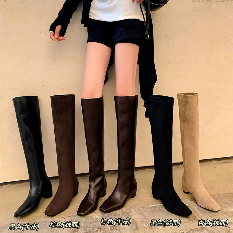 Leg-Enhancing Style ~ 2025 Autumn and Winter New Low Chunky Heel Knee-High Boots, Slim Elastic Boots, Fashion Boots