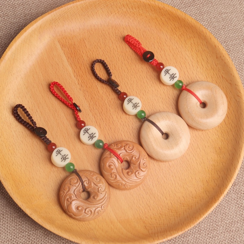 肥城桃木平安扣挂件祥云平安扣吊坠工艺品挂件男女钥匙扣挂件