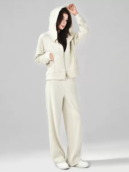 Women's sportswear set, 2026 new autumn/winter collection, fleece-lined hooded jacket, women's running and casual two-piece set, thick sweatshirt