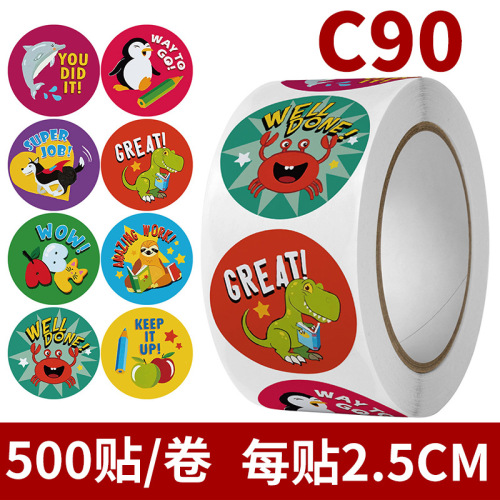 Children's cartoon animal stickers baby stickers kindergarten English teacher inspirational little red flower reward roll stickers