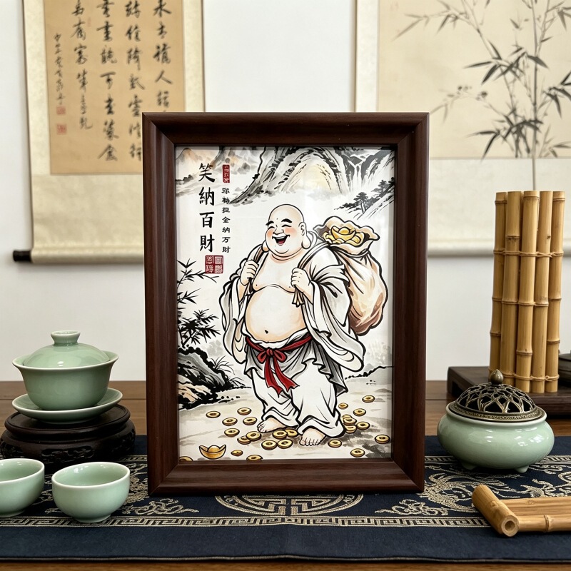 Shipped with Frame【A Set of Big Belly Maitreya】New Chinese-Style Tea Room Office Entrance Table Decoration Ornaments Shipped with Frame【A Set of Big Belly Maitreya】New Chinese-Style Tea Room Office Entrance Table Decoration Ornaments