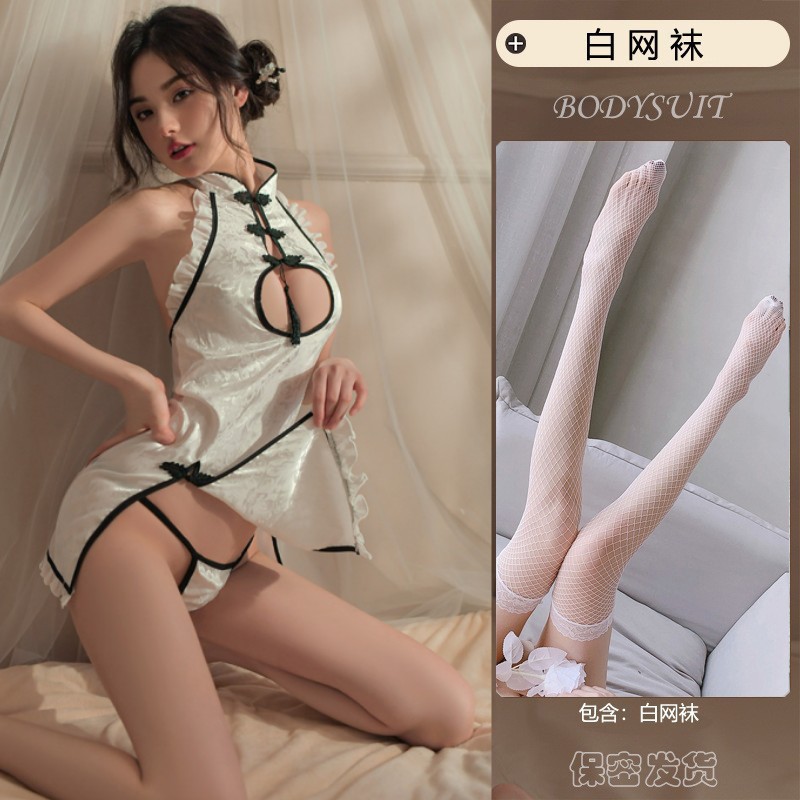 흰색 치파오 + 속옷 + 흰색 망사 스타킹