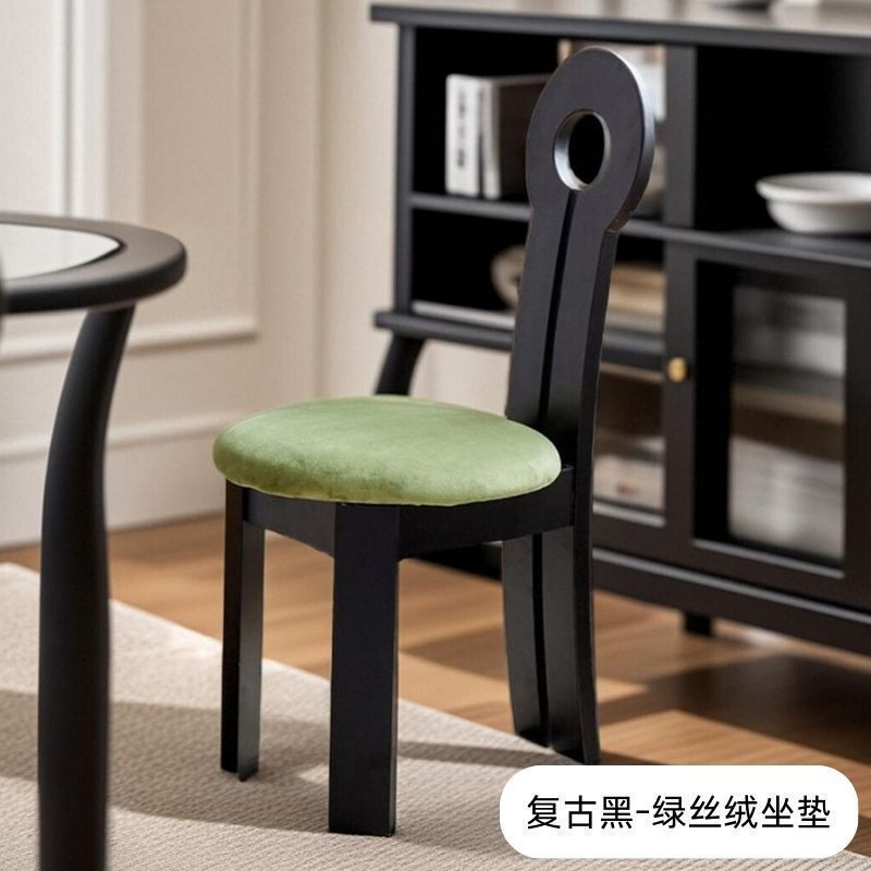 法式实木餐椅中古人鱼钥匙椅子靠背复古侘寂风设计师餐厅化妆凳子|undefined