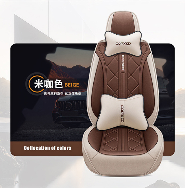 Cross-Border Car Seat Covers for Five Seats, Universal Full Surround, All-Season Cushion Covers, Linen Breathable Seat Covers, Seat Cushions
