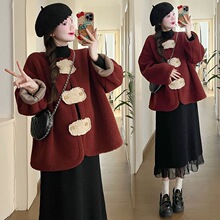 孕妇装秋冬装套装新中式国风过年战袍外套内搭针织打底长裙两件套